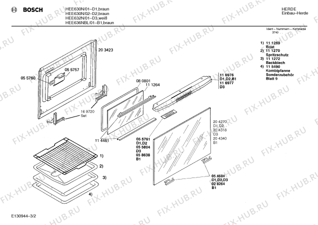 Схема №2 HEE630N с изображением Инструкция по эксплуатации для плиты (духовки) Bosch 00516235