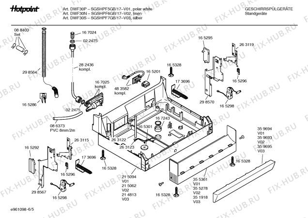 Взрыв-схема посудомоечной машины Hotpoint SGSHPF7GB DWF30S u. DWF33S - Схема узла 05