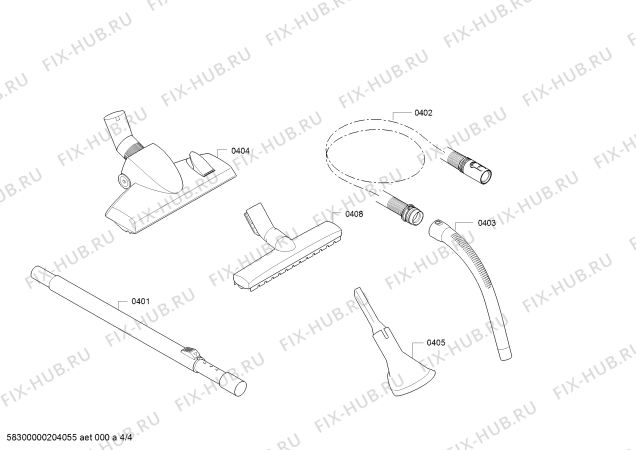 Взрыв-схема пылесоса Bosch BGL2UA2208 GL-20 Bag&Bagless Parquet - Схема узла 04