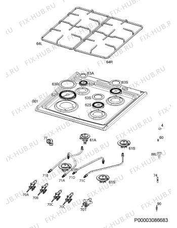 Взрыв-схема плиты (духовки) Electrolux EKG951108X - Схема узла Hob