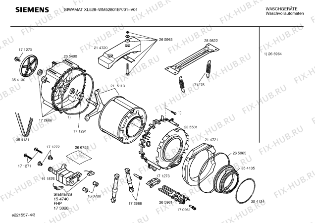 Взрыв-схема стиральной машины Siemens WM52801BY SIWAMAT XL528 - Схема узла 03