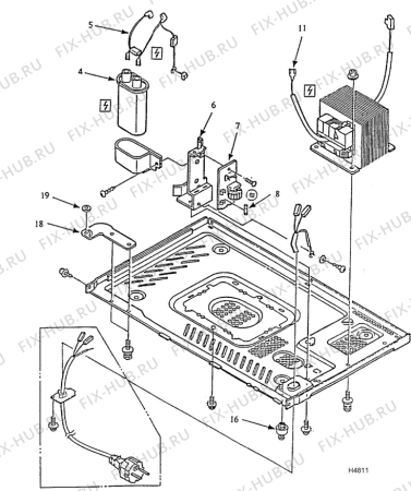 Взрыв-схема микроволновой печи Electrolux NF3040 - Схема узла H40 Bottom, transformator (Sanyo)  E