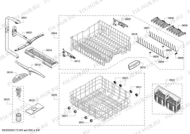 Взрыв-схема посудомоечной машины Bosch SHX53TL5UC SilencePlus 46 dBA - Схема узла 06