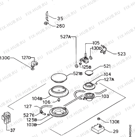 Взрыв-схема плиты (духовки) Zanussi ZH2W - Схема узла Functional parts 267