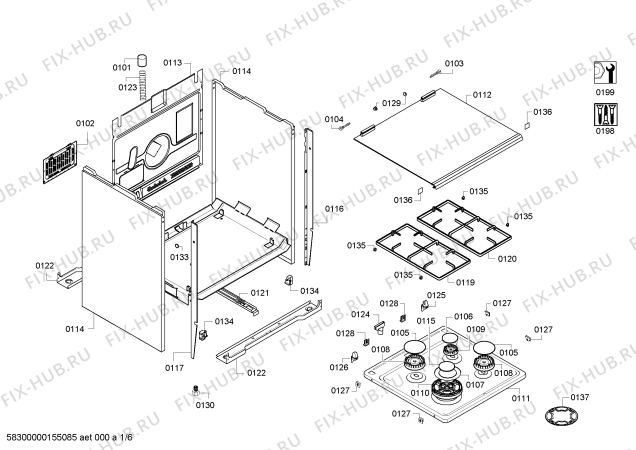 Схема №1 HGV74W220N с изображением Столешница для плиты (духовки) Bosch 00248833