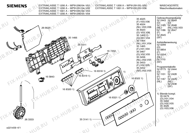 Схема №1 WP91291 EXTRAKLASSE T1200A с изображением Инструкция по эксплуатации для стиралки Siemens 00522645