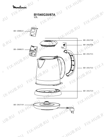 Схема №1 BY540G30/87A с изображением Часть корпуса для чайника (термопота) Tefal SS-201719