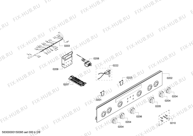 Схема плиты (духовки) Siemens HR74W525R - Схема узла 02 Взрыв-схема плиты (духовки) Siemens HR74W525R - Схема узла 02