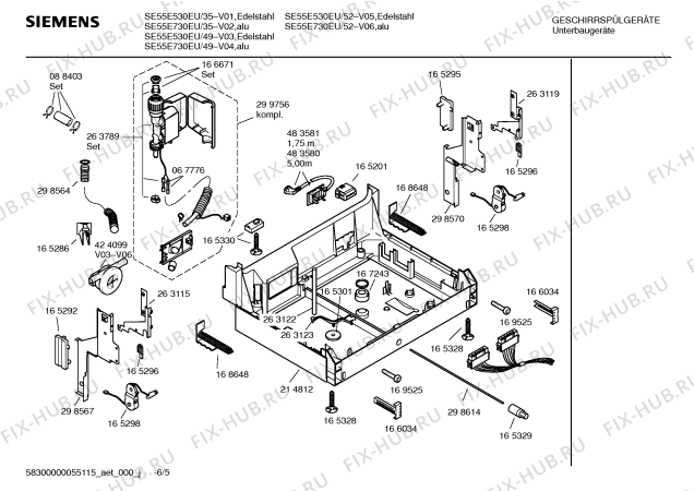 Взрыв-схема посудомоечной машины Siemens SE55E730EU - Схема узла 05