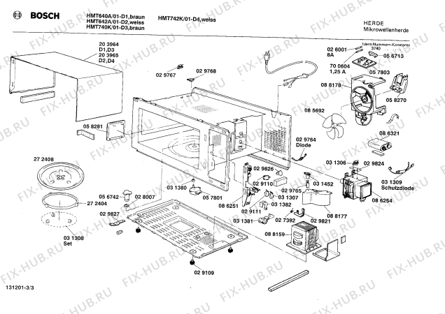 Схема №1 HMT642A с изображением Контактная пленка для свч печи Bosch 00058269
