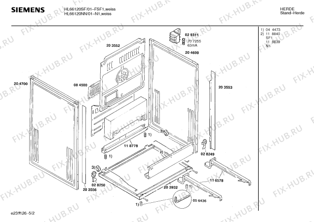 Взрыв-схема плиты (духовки) Siemens HL66120SF - Схема узла 02