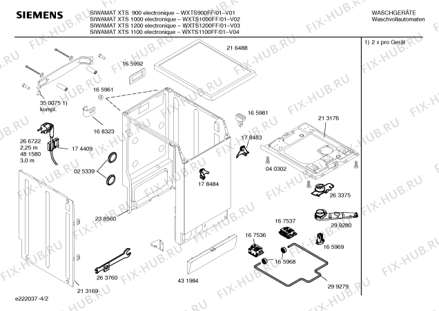 Взрыв-схема стиральной машины Siemens WXTS900FF SIWAMAT XTS 900 electronique - Схема узла 02