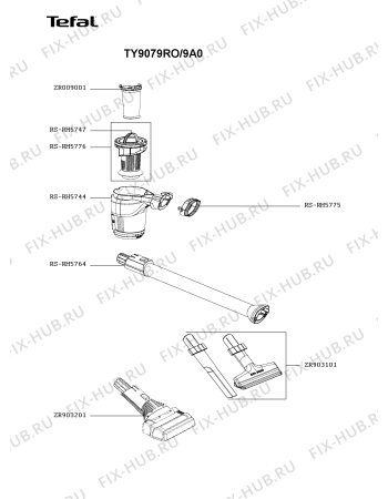 Взрыв-схема пылесоса Tefal TY9079RO/9A0 - Схема узла SP005438.8P2