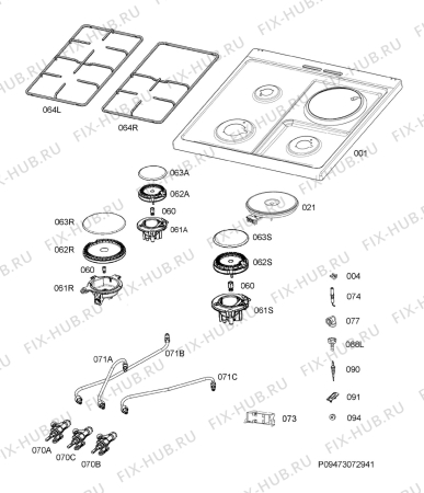 Взрыв-схема плиты (духовки) Electrolux EKM60300VX - Схема узла Hob