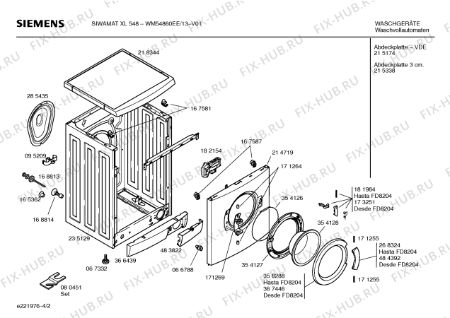 Схема №2 WM54860EE SIWAMAT XL548 с изображением Инструкция по эксплуатации для стиралки Siemens 00582712