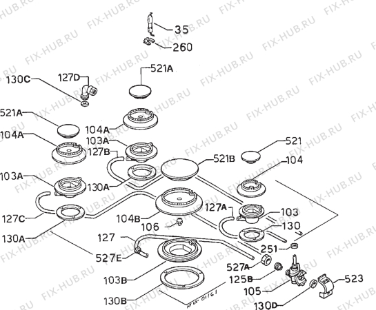 Взрыв-схема плиты (духовки) Zanussi ZD40W - Схема узла Functional parts 267