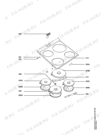 Взрыв-схема плиты (духовки) Electrolux FHU 60-4T - Схема узла Section1