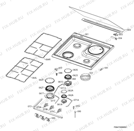 Взрыв-схема плиты (духовки) Electrolux EKM6450AOX - Схема узла Hob