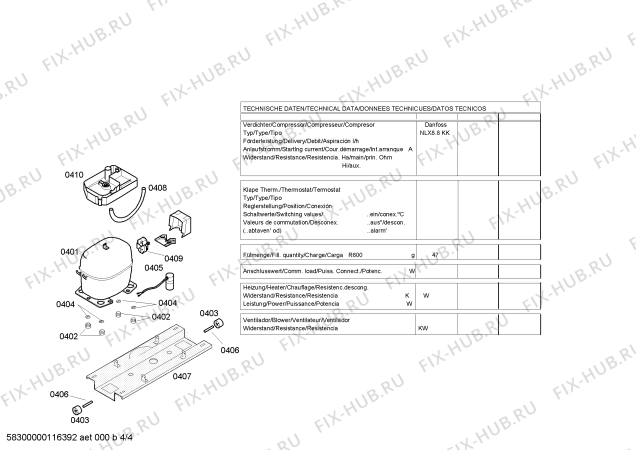 Взрыв-схема холодильника Bosch KGU30606 - Схема узла 04