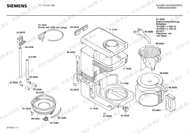 Схема №1 TC741276 с изображением Стеклянная колба для электрокофемашины Siemens 00085456