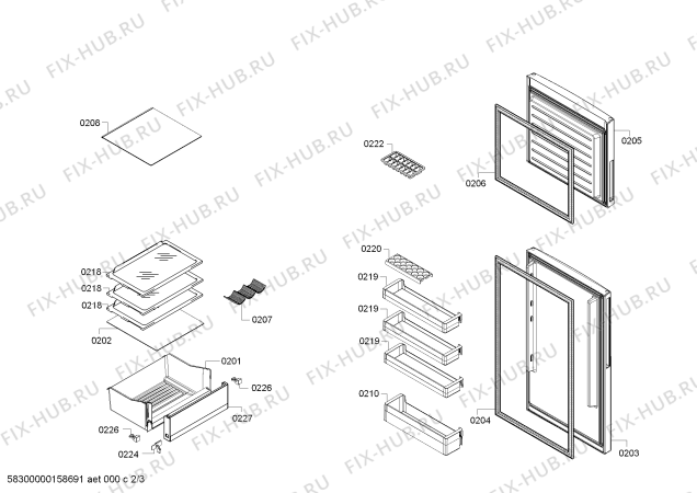 Схема №1 3FSW2401 с изображением Дверь морозильной камеры для холодильника Bosch 00687654