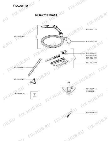 Взрыв-схема пылесоса Rowenta RO4221FB/411 - Схема узла 6P003924.6P2