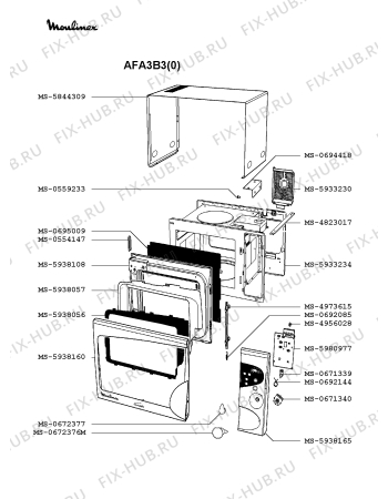 Взрыв-схема микроволновой печи Moulinex AFA3B3(0) - Схема узла HP002075.3P2