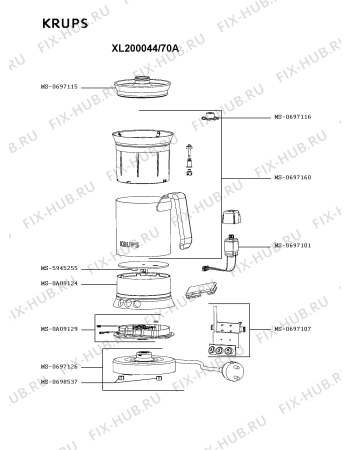 Схема №1 XL200044/70A с изображением Элемент корпуса для чайника (термопота) Krups MS-0697126