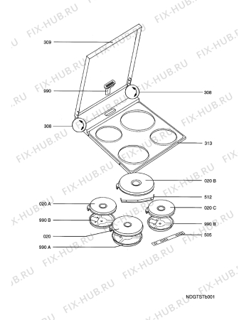Взрыв-схема плиты (духовки) Electrolux EKE6654W   R05 - Схема узла Electrical cooking plates