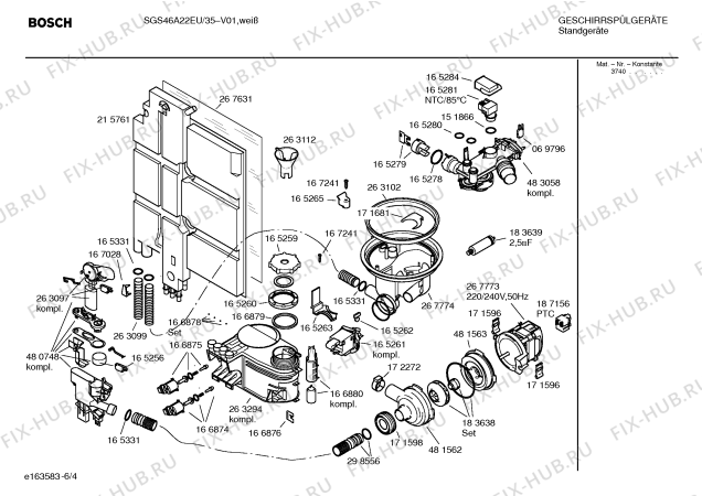 Взрыв-схема посудомоечной машины Bosch SGS46A22EU - Схема узла 04