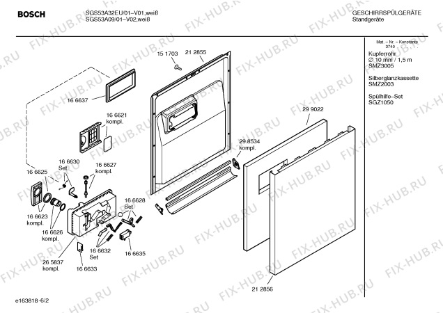 Взрыв-схема посудомоечной машины Bosch SGS53A09 - Схема узла 02