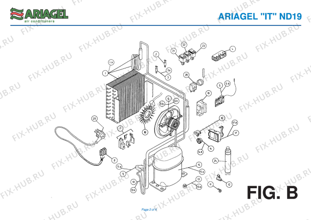 Взрыв-схема увлажнителя и очистителя воздуха Ariagel ND19 - Схема узла 2