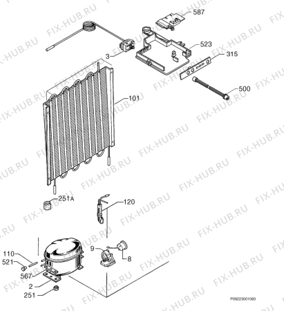 Взрыв-схема холодильника Electrolux EU0948T - Схема узла Cooling system 017