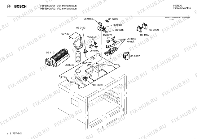 Взрыв-схема плиты (духовки) Bosch HBN560A - Схема узла 02