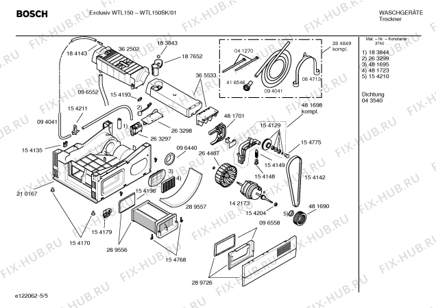 Взрыв-схема сушильной машины Bosch WTL150SK EXCLUSIV WTL150 - Схема узла 05