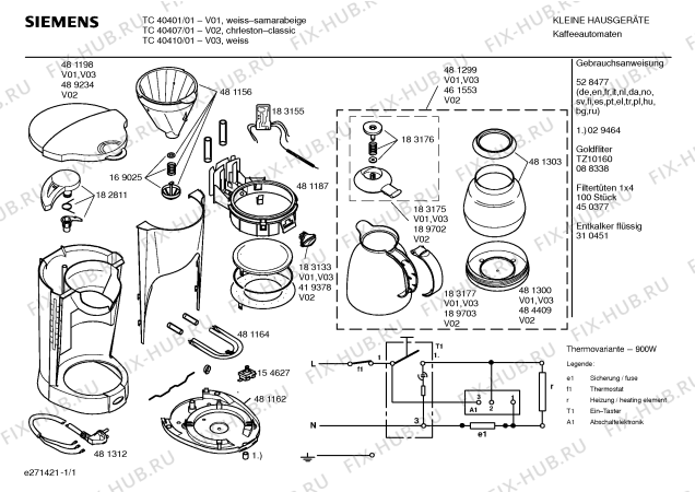 Схема №1 TKA2840GB с изображением Уплотнитель для кофеварки (кофемашины) Siemens 00183176