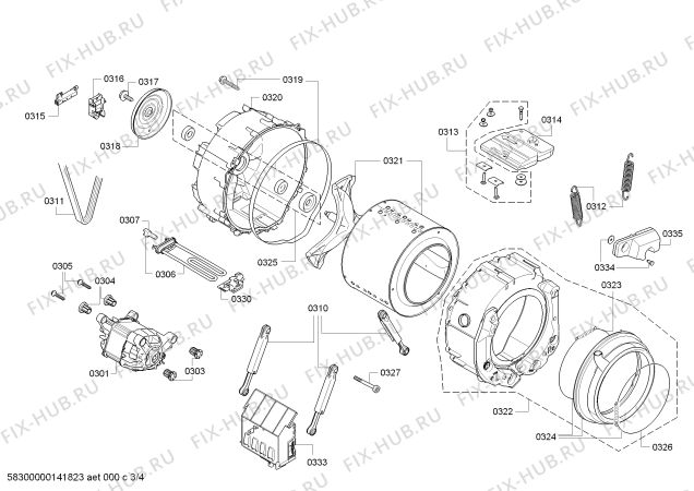 Схема стиральной машины Bosch WAS24422IT Logixx8 VarioPerfect;8kg 1200giri EcoSilen;AquaVigil - Схема узла 03 Взрыв-схема стиральной машины Bosch WAS24422IT Logixx8 VarioPerfect;8kg 1200giri EcoSilen;AquaVigil - Схема узла 03