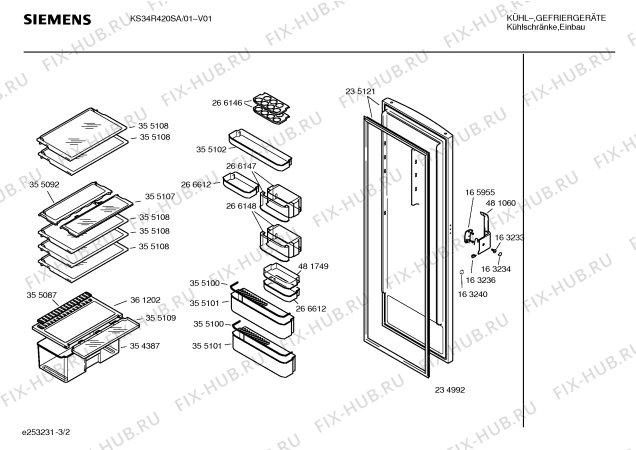 Взрыв-схема холодильника Siemens KS34R420SA - Схема узла 02