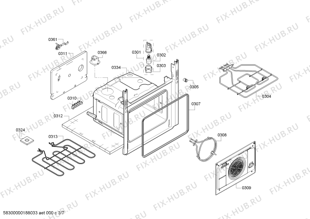 Взрыв-схема плиты (духовки) Bosch HCA748320U - Схема узла 03