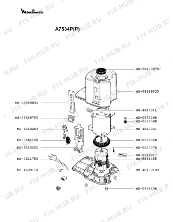 Взрыв-схема соковыжималки Moulinex A7534P(P) - Схема узла UP000852.6P2