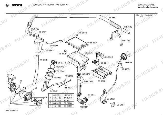 Взрыв-схема стиральной машины Bosch WFT2691 EXCLUSIV WT1300A - Схема узла 05