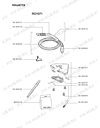 Взрыв-схема пылесоса Rowenta RO1071 - Схема узла WP000222.8P2
