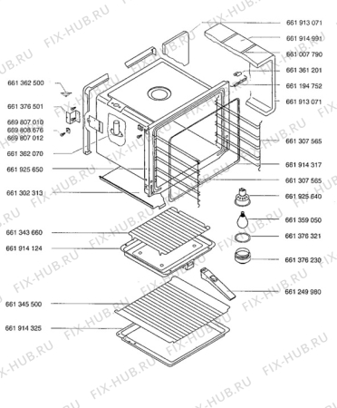 Взрыв-схема плиты (духовки) Aeg 5051B-D - Схема узла Oven body