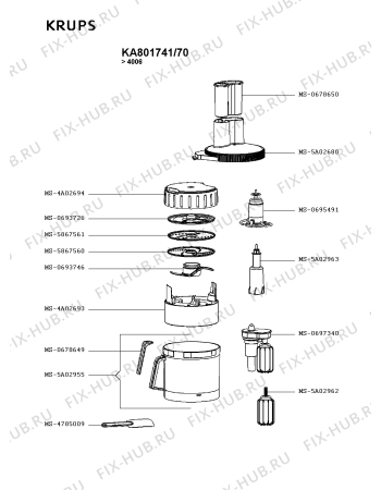 Взрыв-схема кухонного комбайна Krups KA801741/70 - Схема узла 5P003089.3P2
