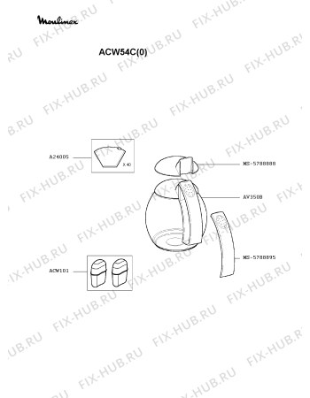 Взрыв-схема кофеварки (кофемашины) Moulinex ACW54C(0) - Схема узла PP001579.3P2