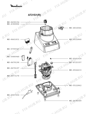 Взрыв-схема блендера (миксера) Moulinex A721S1(R) - Схема узла IP002871.0P2