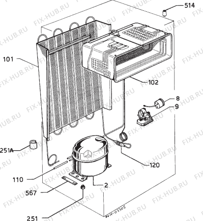 Взрыв-схема холодильника Castor CFA200P - Схема узла Cooling system 017