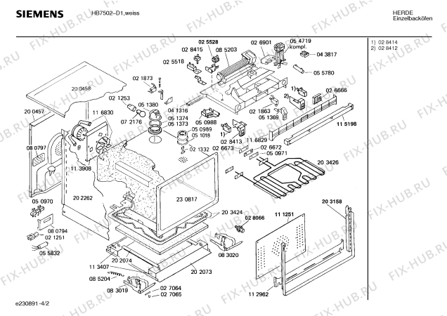 Взрыв-схема плиты (духовки) Siemens HB7502 - Схема узла 02