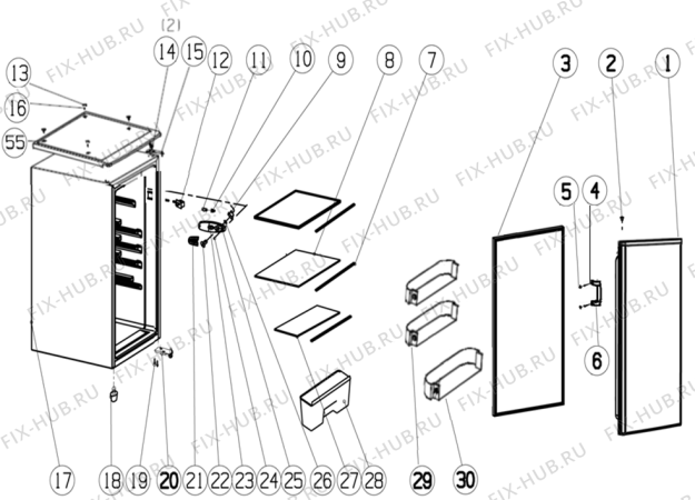 Схема №1 KR32038W (462640, HS11562) с изображением Дверца для холодильной камеры Gorenje 298811