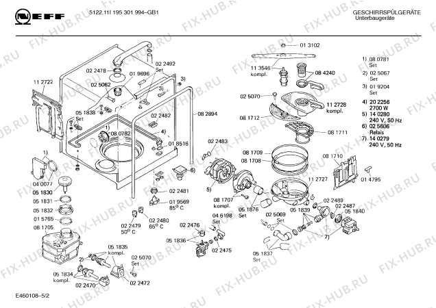 Взрыв-схема посудомоечной машины Neff 195301994 5122.11I - Схема узла 02
